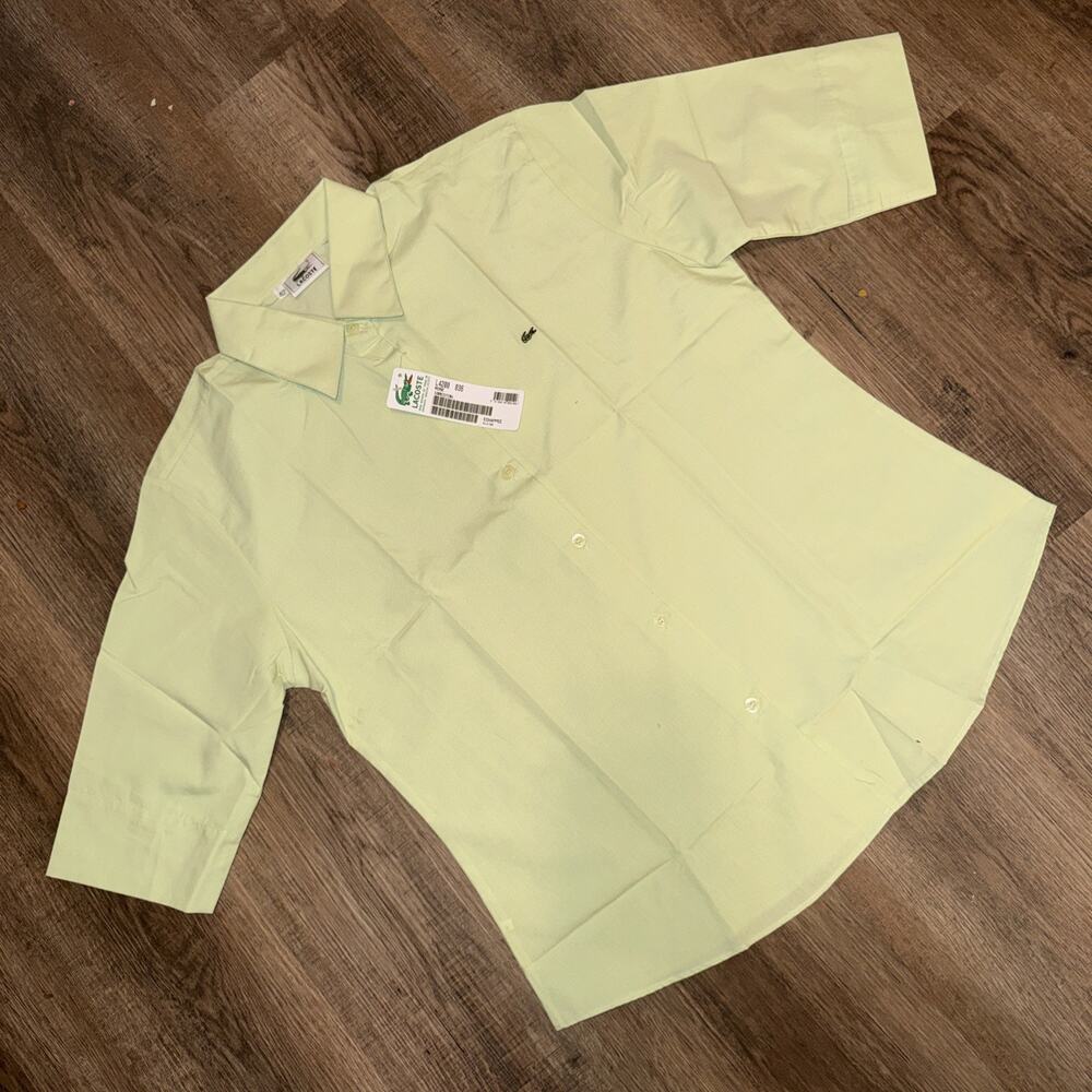 Lacoste Button Down Shirt Green Striped Short Sleeve Men's Size 42 Large NWT